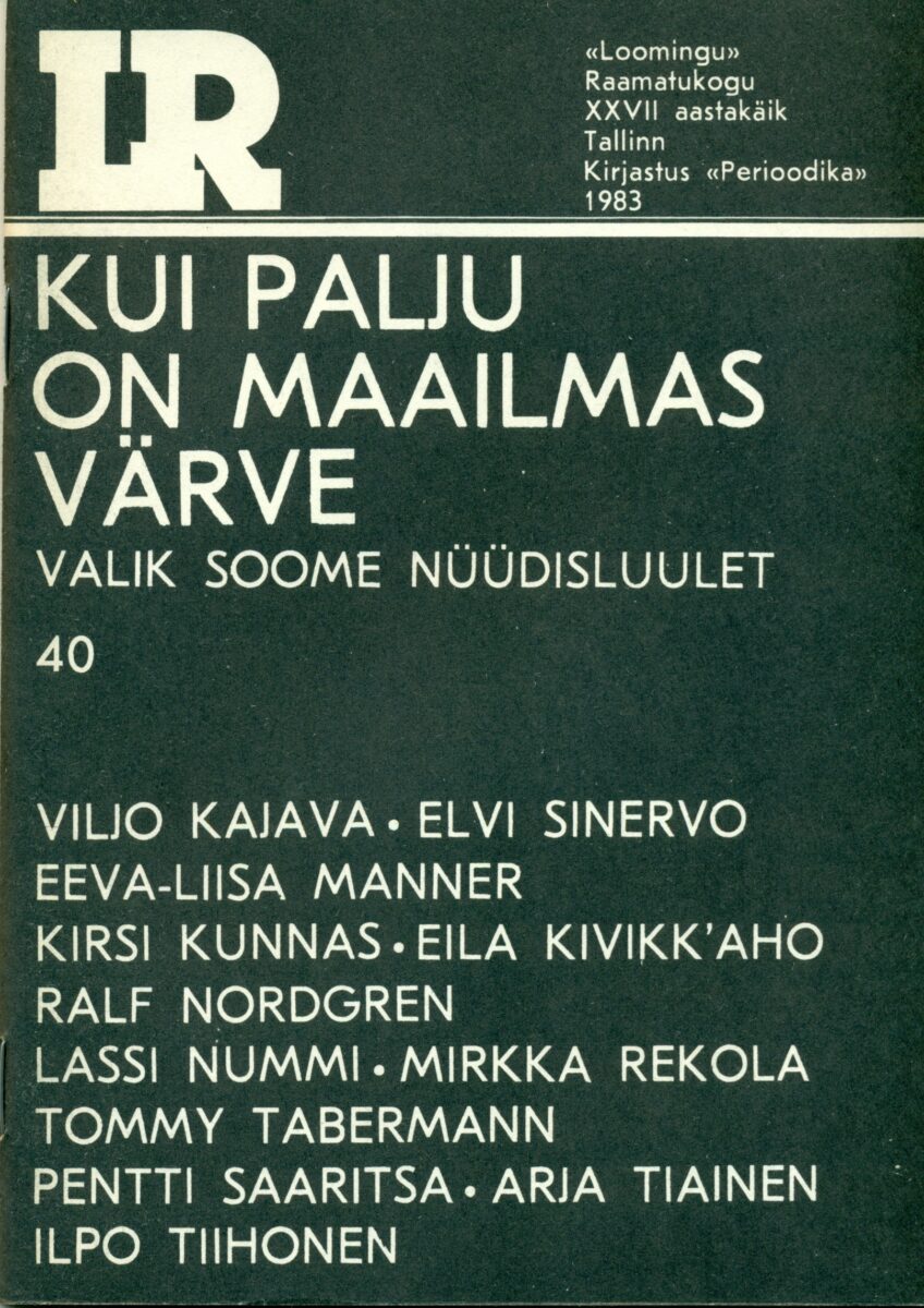 Kui palju on maailmas värve: valik soome nüüdisluulet